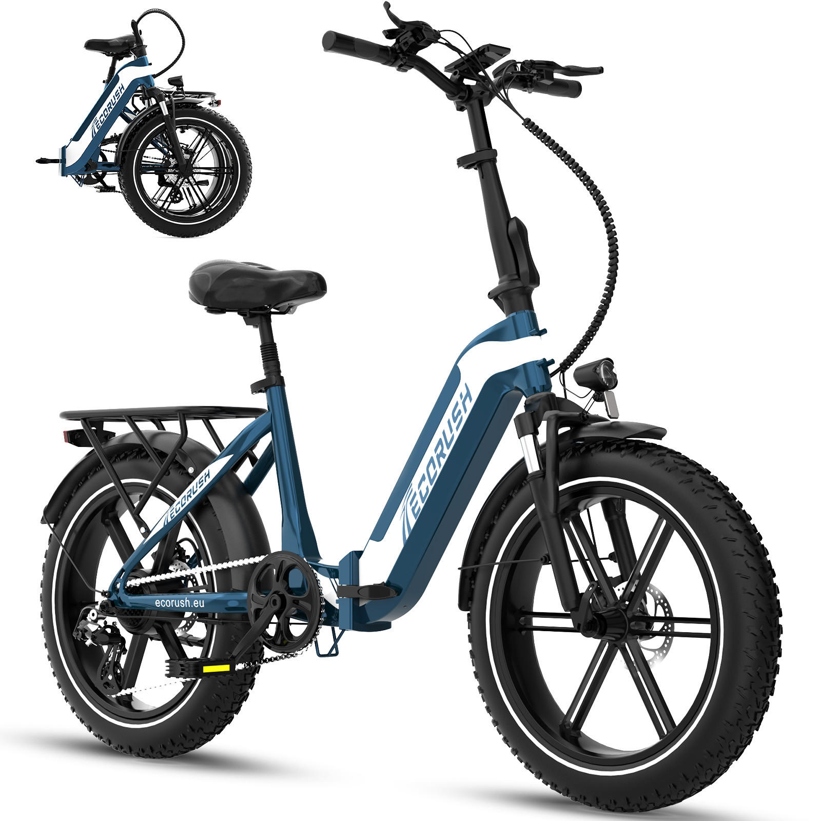 E-BIKE Klapprad R2 20×4.0", 499,2 Wh, 7-Gang, Aluminiumrahmen - Blau, Metall (30cm) - ECORUSH
