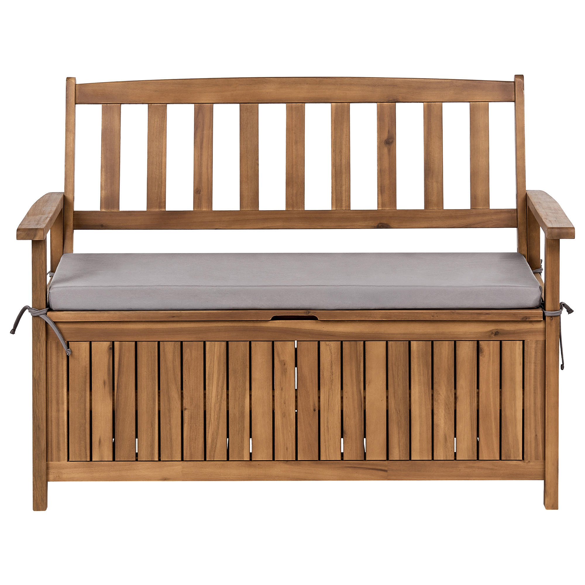ZAHRADNÍ LAVICE s podložkou 120 cm s úložným prostorem Akáciové dřevo Šedá Sovana - tmavě šedá/hnědá, dřevo (120/91/60cm) - Beliani