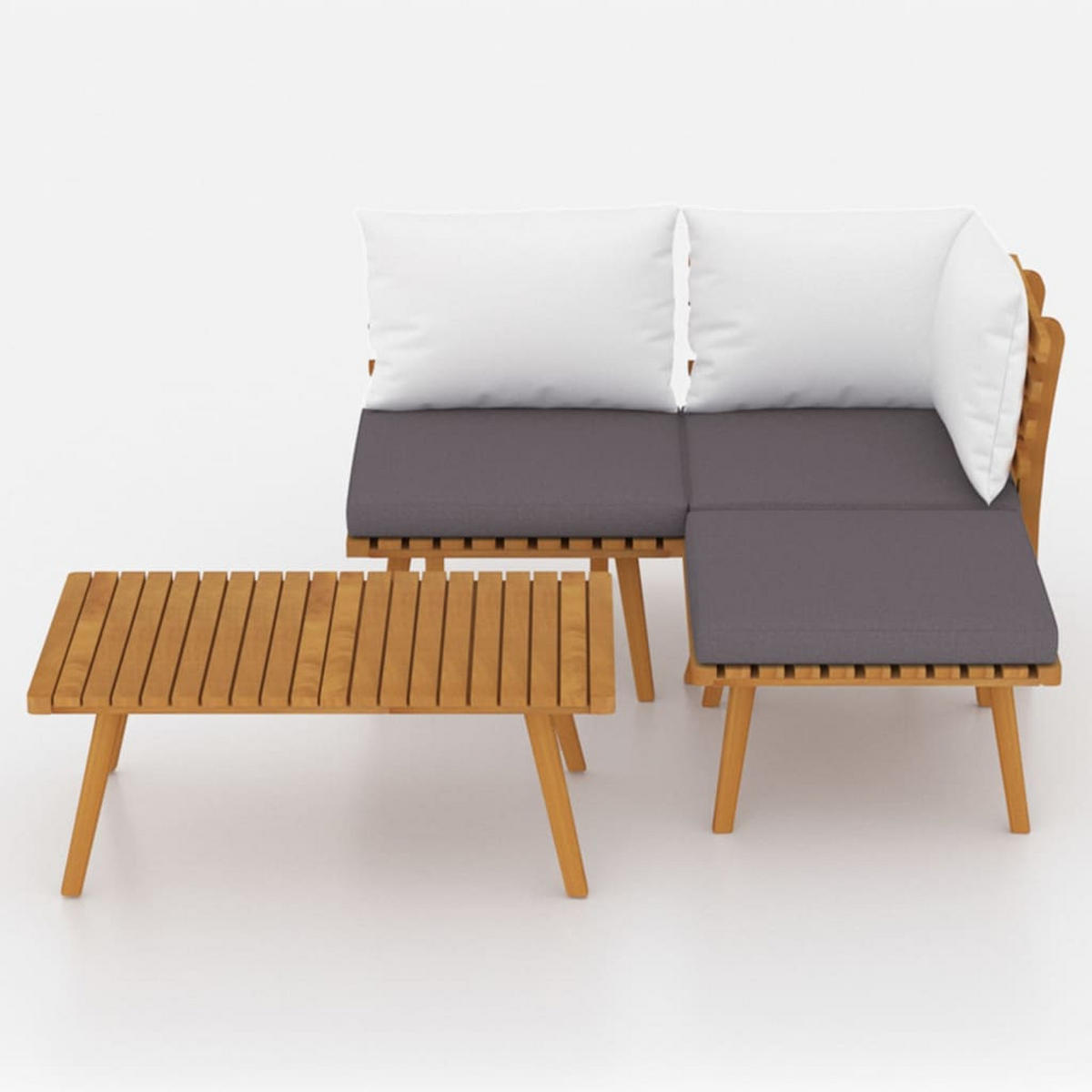 GARTEN-LOUNGE-SET 4-teilig Mit Kissen Massivholz Akazie - Dunkelgrau/Braun, Holz/Textil - vidaXL