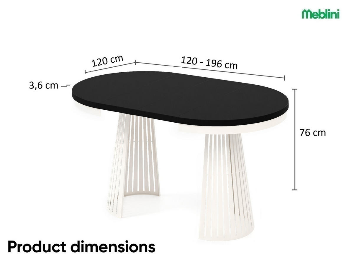 ESSTISCH Cone Bis - Kaschmir/Schwarz, Holzwerkstoff/Metall (120/120/76cm) - Meblini