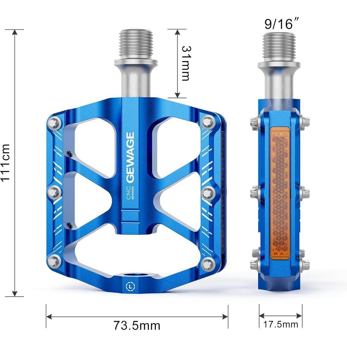 FAHRRAD Pedale 9/16 Zoll Aluminium Blau mit Reflektoren - Blau, Metall (7.4/1.5/11cm)