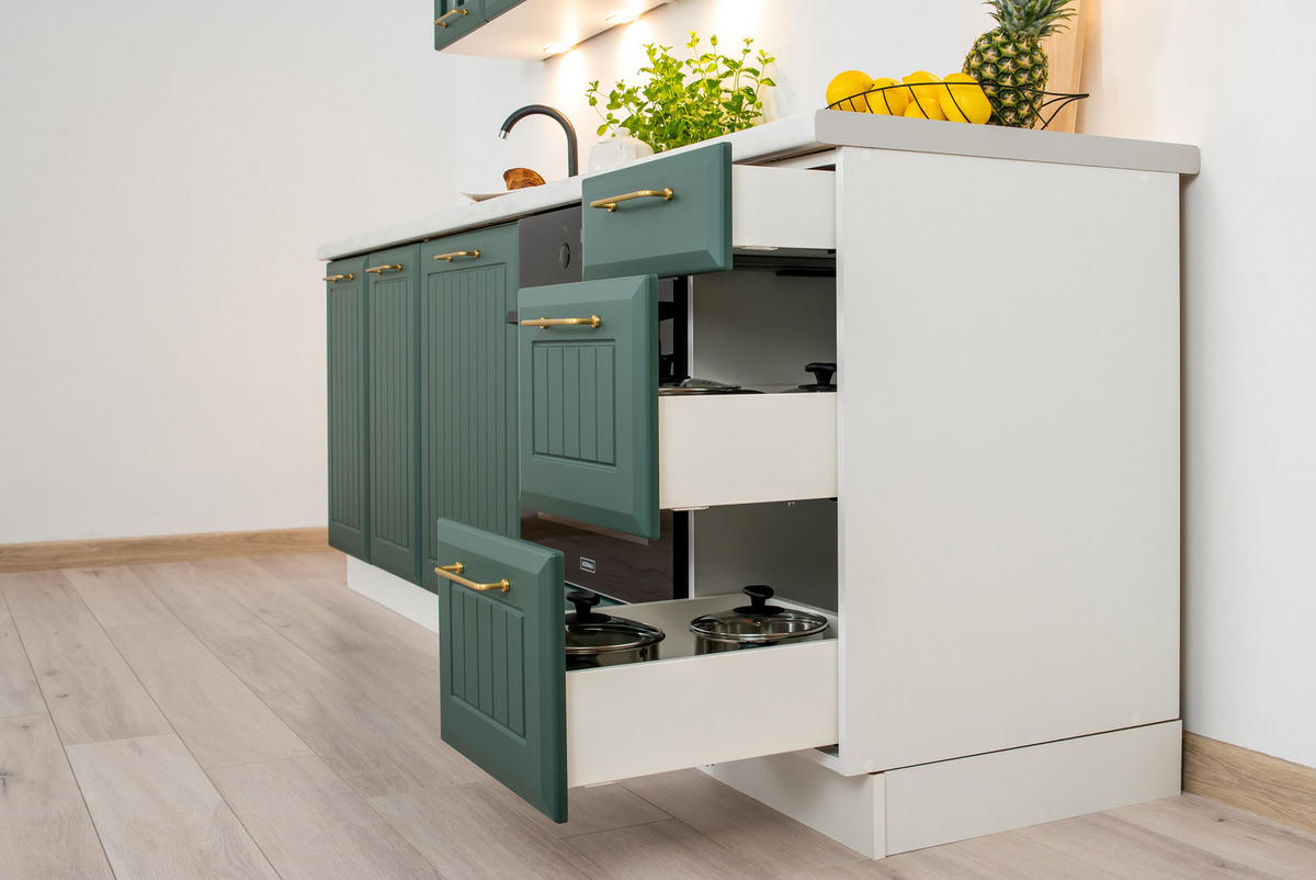 KÜCHENZEILE 240 cm - IRMA KS2-G240 - in Grün / Matt - Goldfarben/Grün, Holz/Holzwerkstoff (240/52.4/213.3cm) - Royal24_Markt