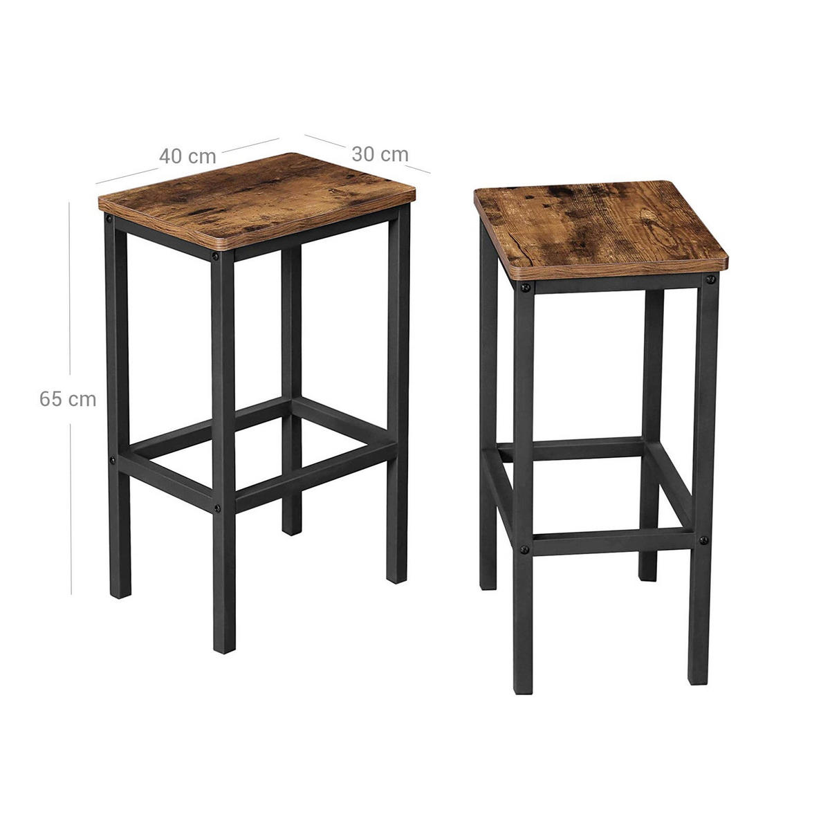 BARHOCKER IM INDUSTRIE-DESIGN 2ER-SET - Braun, Holzwerkstoff (30/65/40cm) - Hansiro
