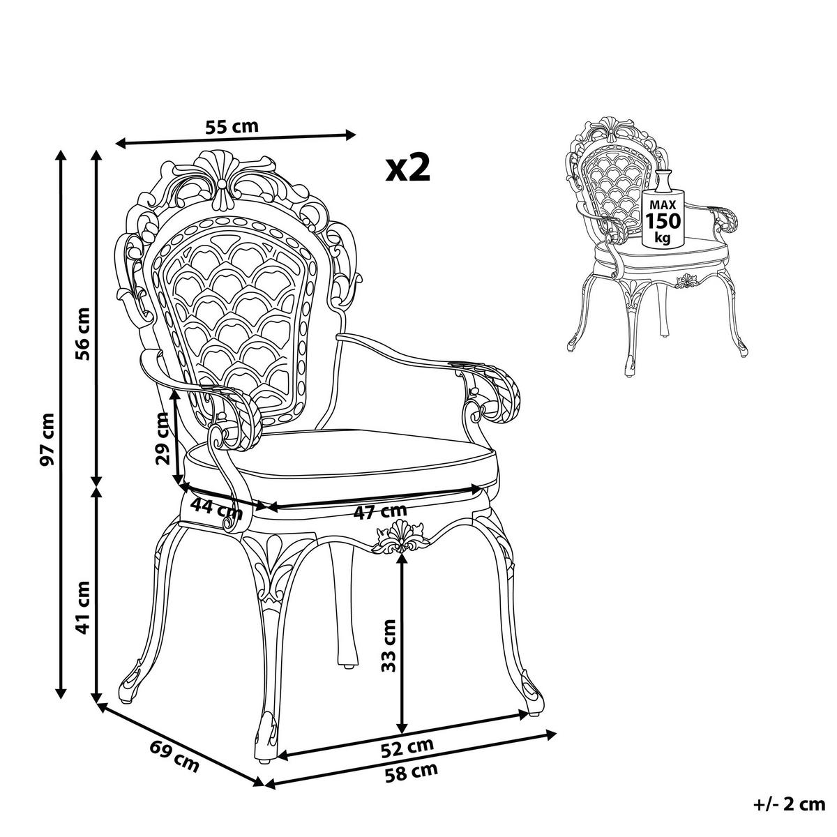 GARTENSTUHL 2er-Set Aluminium dunkelbraun Lizzano - Dunkelbraun, Metall (69/97/58cm) - Beliani