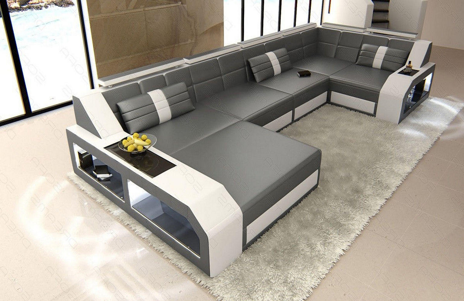 WOHNLANDSCHAFT Arezzo U - Grau, Leder (380/86/197cm) - Sofa Dreams