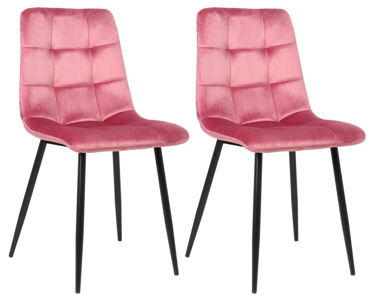 ESSZIMMERSTUHL Till, 2er Set, Samt, Gestell Metall matt Schwarz Pink - Schwarz/Rosa, Textil/Metall (45/88/52cm) - TPFLiving