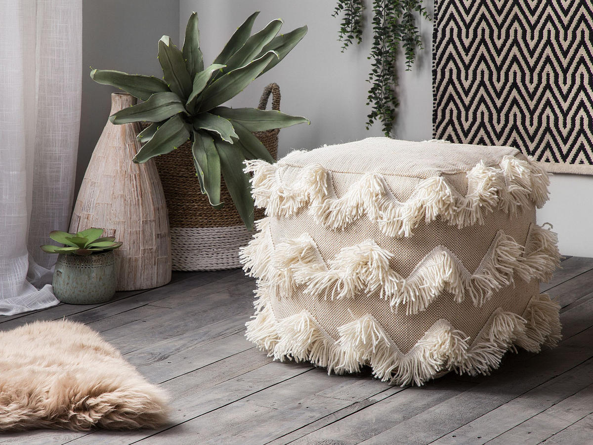 POUF Nashik 44/45/44 cm - Beige, Textil (45/44/44cm) - Beliani