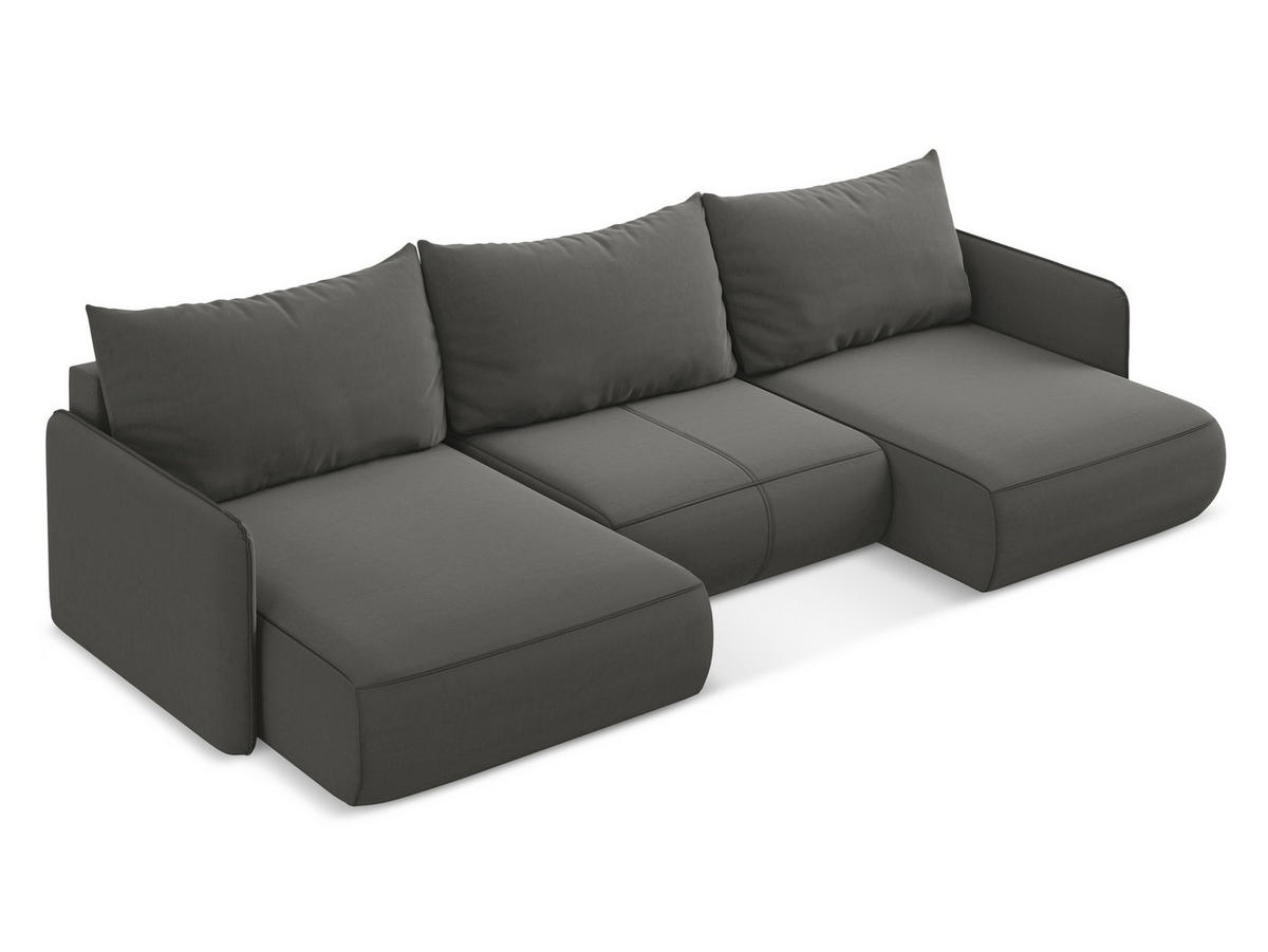 WOHNLANDSCHAFT Samt Stoff Grau - Dunkelgrau/Schwarz, Kunststoff/Textil (290/86/148cm) - Makamii