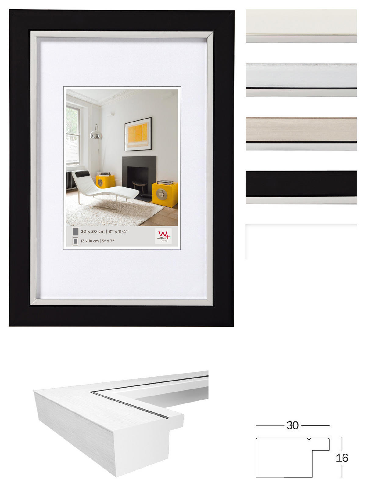 BILDERRAHMEN Metro Designrahmen 010X015 cm SCHWARZ - Schwarz, Kunststoff (15/20/1.6cm) - walther design