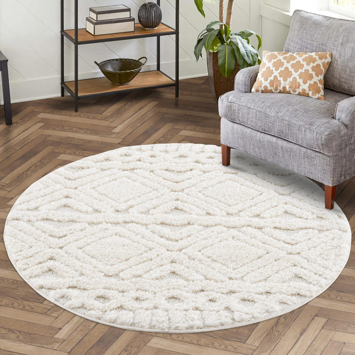 HOCHFLOR-TEPPICH Focus 3382 Creme 120x120 cm Rund - Creme, Textil (120/120cm) - carpet city