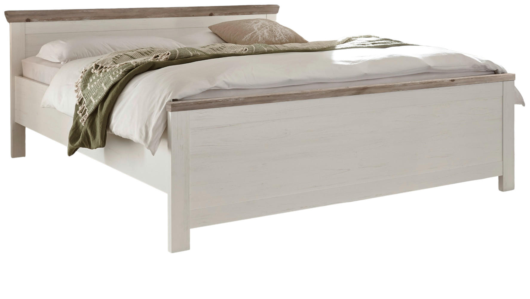 BETT Pinie weiß, Oslo Pinie Landhaus, Doppelbett, Liegefläche 180 x 200 cm - Weiß/Pinienfarben, Holzwerkstoff (180/200cm) - Furn.Design