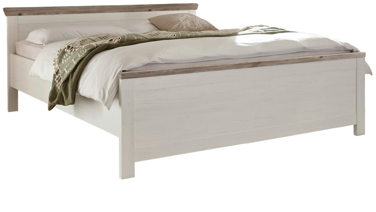 BETT Pinie weiß, Oslo Pinie Landhaus, Doppelbett, Liegefläche 180 x 200 cm - Weiß/Pinienfarben, Holzwerkstoff (180/200cm) - Furn.Design