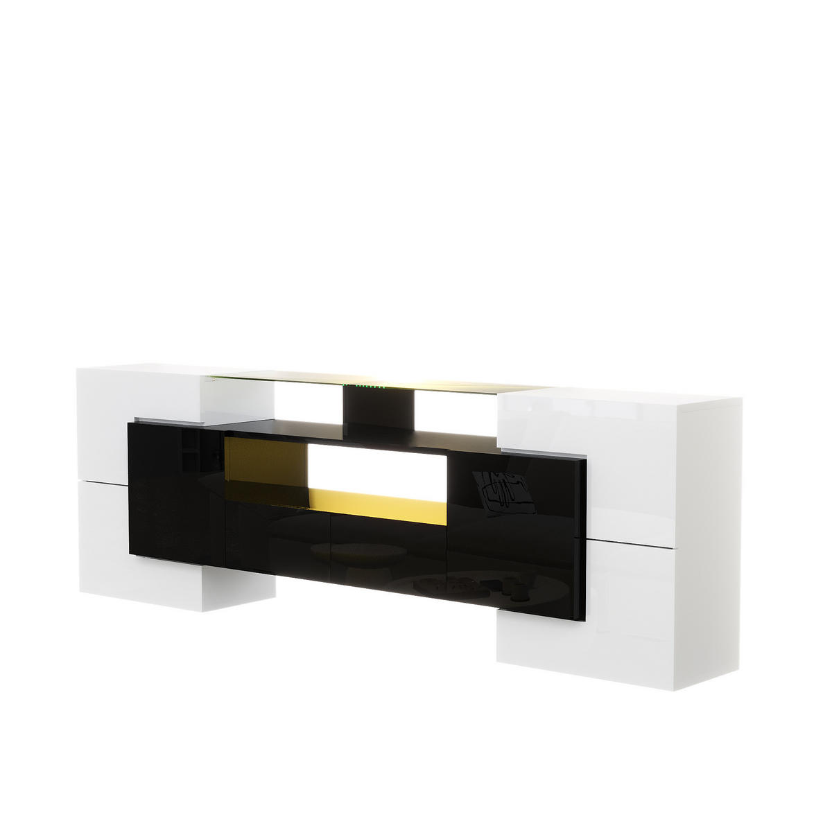 TV-ELEMENT mit LED 200 x 35 x 60 cm Weiß Schwarz - Schwarz, Holzwerkstoff (35/60/200cm) - Beauniv