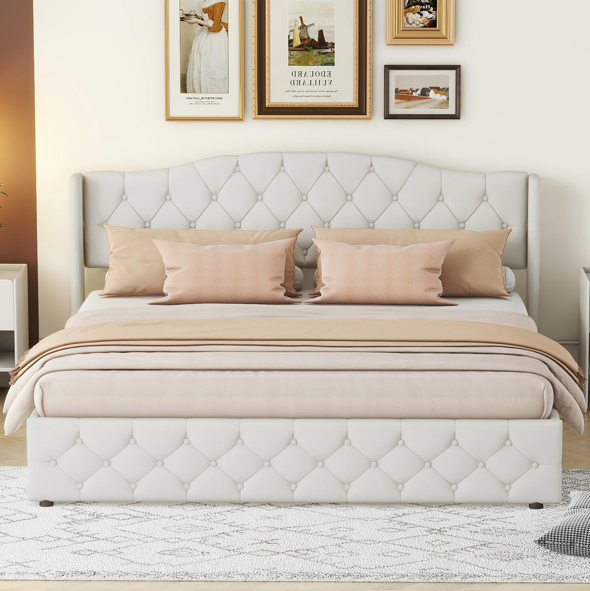 BETT mit Bettkasten 180x200 cm Beige - Beige, Metall (180/200cm) - Meubliv