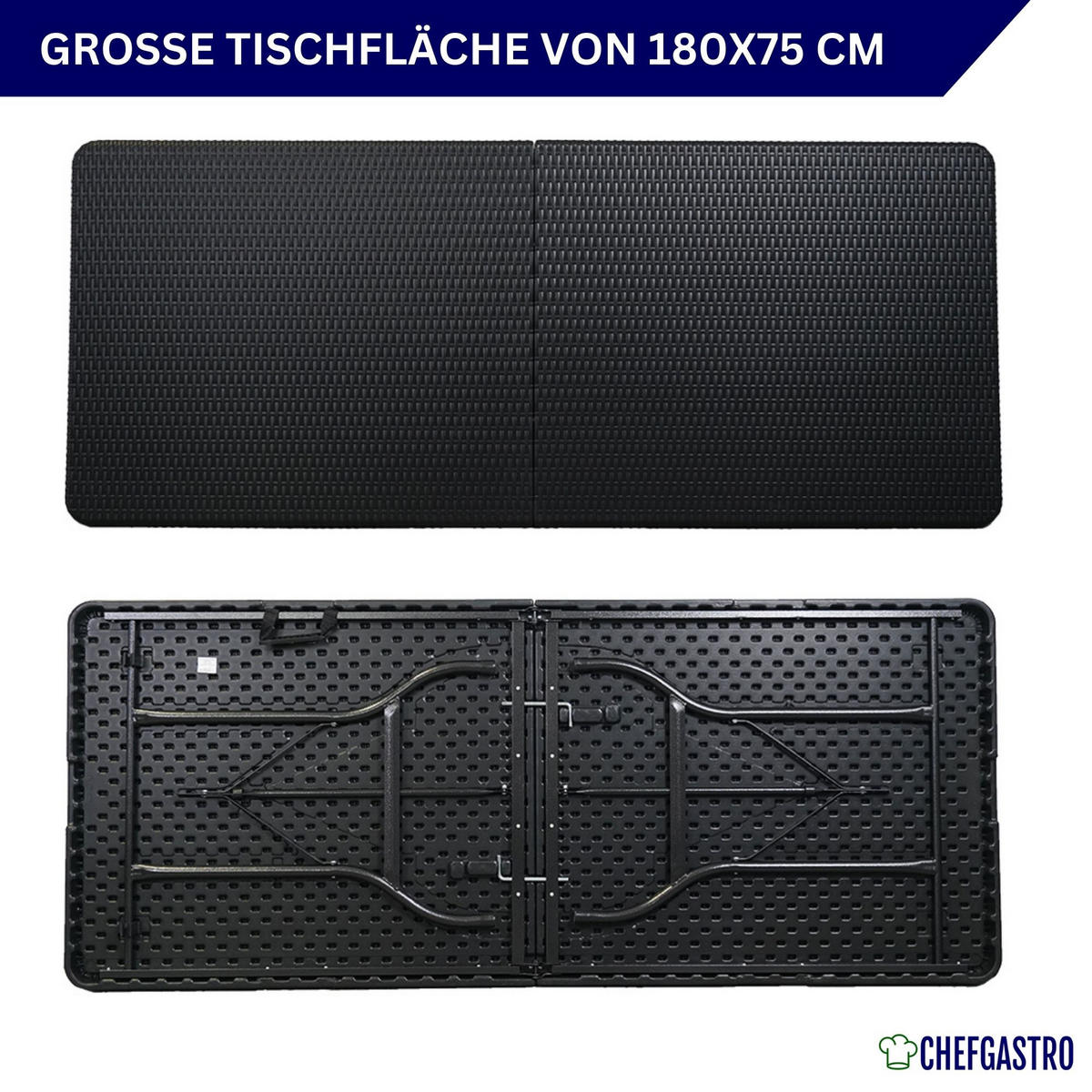 BIERZELTGARNITUR klappbar 180cm 3-teilig 1x Buffettisch 2x Bierbänke Rattan Optik Kunststoff - Schwarz, Kunststoff - CHEFGASTRO