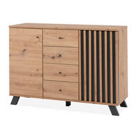 KOMMODE Eiche Artisan, grau 120 cm, Sideboard mit 3D-Lamellen - Anthrazit/Schwarz, Holzwerkstoff/Metall (120/85/38cm) - Furn.Design