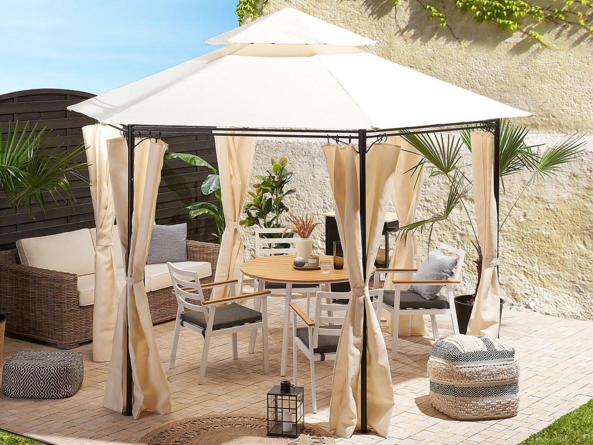 PAVILLON Stahl beige/schwarz 350 cm Portel - Beige/Schwarz, Metall (350/270/350cm) - Beliani