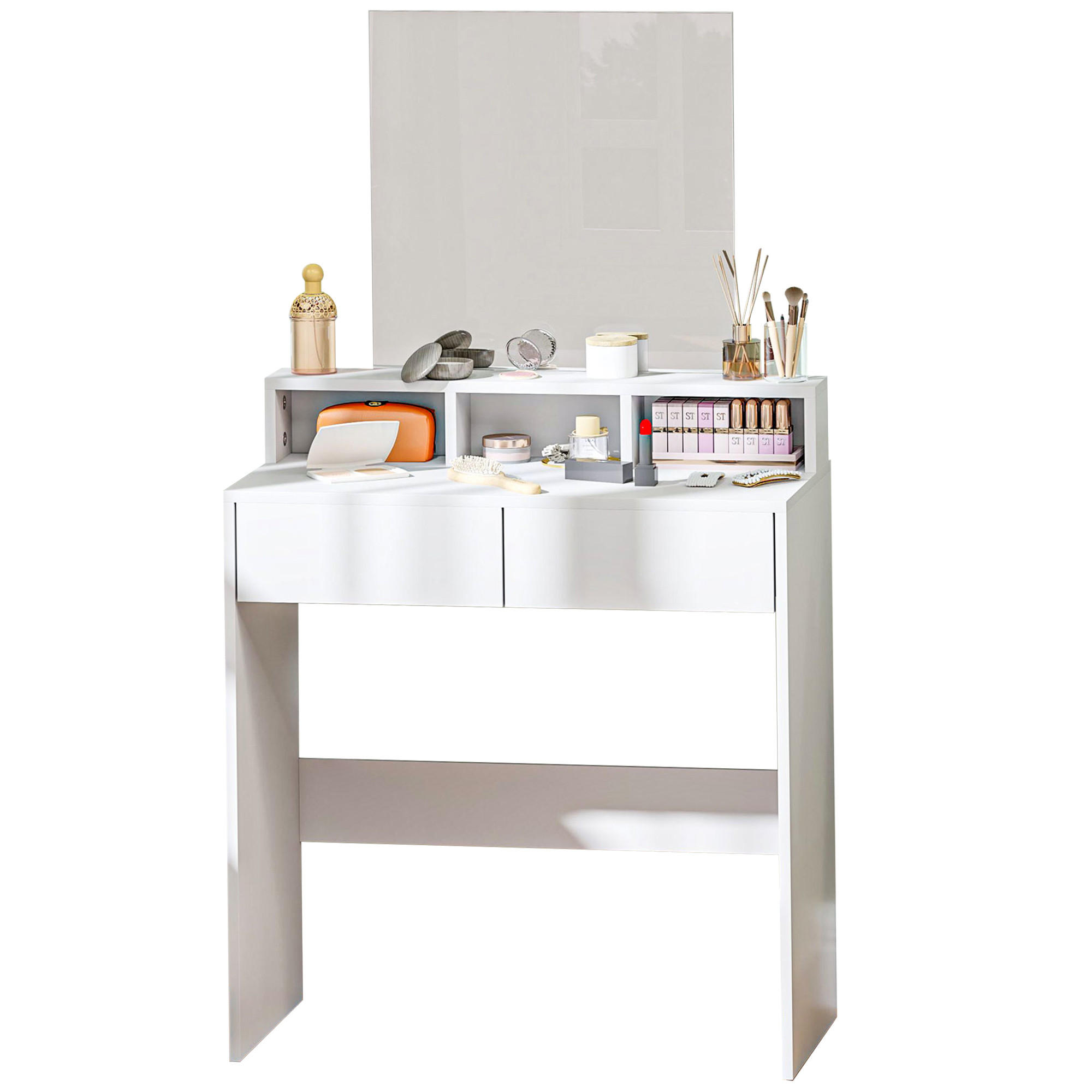 SCHMINKTISCH DE-18294 mit 2 Schubladen & 3 offenen Fächern Weiß - Weiß, Holzwerkstoff (38/135/75cm) - ComfortXL