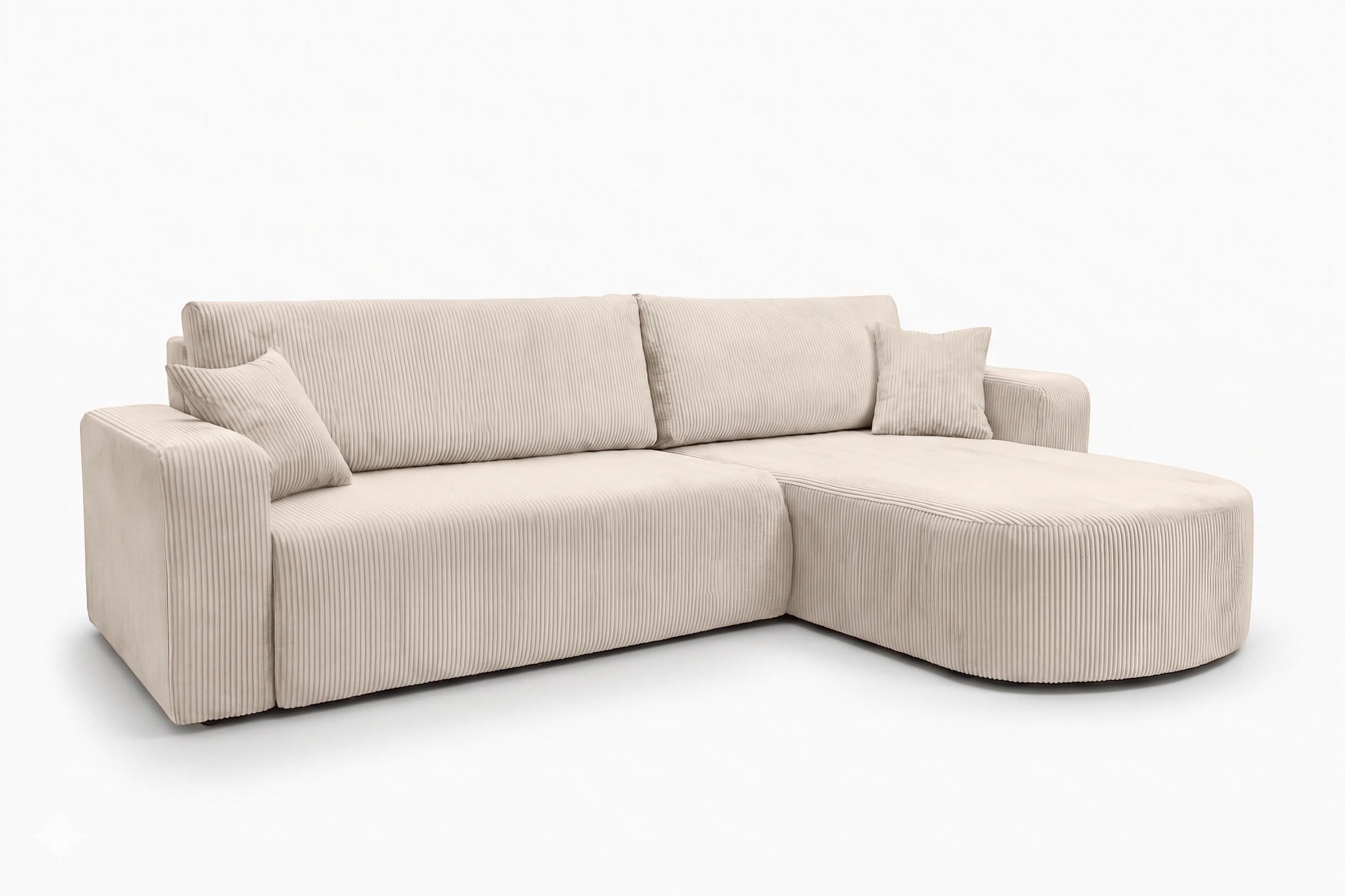 ECKSOFA Mit Schlaffunktion, Cordstoff Poso, Beige, Rechts, ROUND ONE XL - Creme, Holz (271/175cm) - Kaiser Möbel