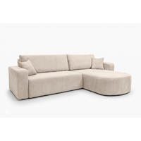ECKSOFA Mit Schlaffunktion, Cordstoff Poso, Beige, Rechts, ROUND ONE XL - Creme, Holz (271/175cm) - Kaiser Möbel