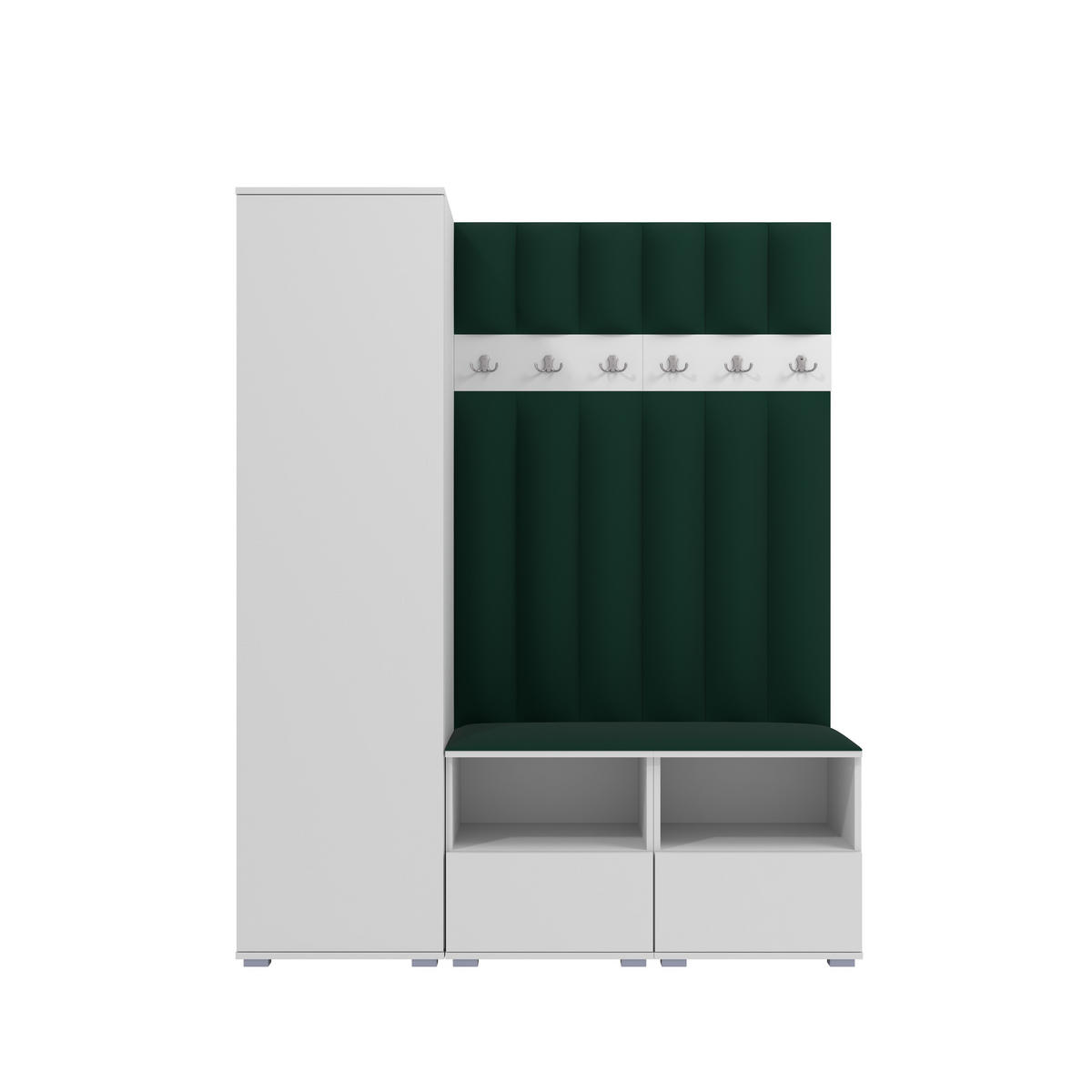 GEPOLSTERT Garderoben-Set Nela II LUX (Farbe Weiß + Stoff Trinity 28) - Dunkelgrün/Silberfarben, Holz/Holzwerkstoff (150/187/40cm) - Ravio