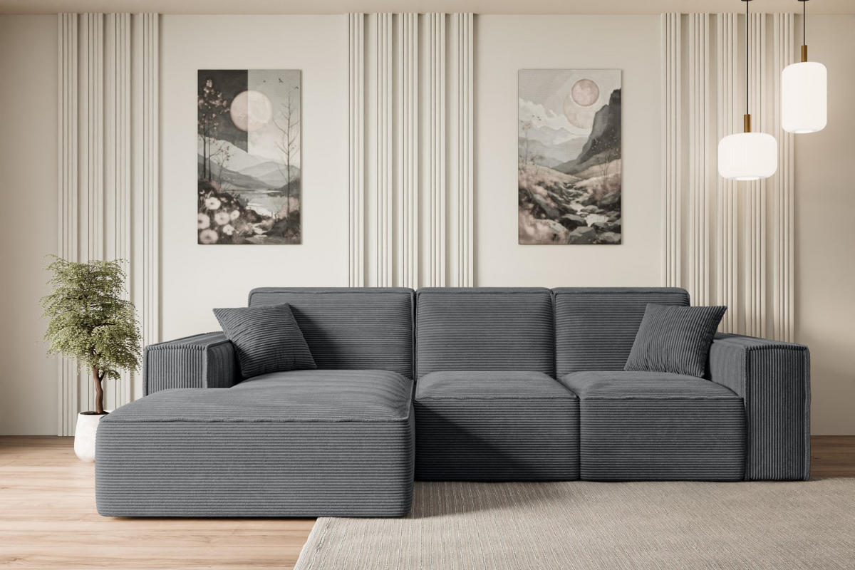 ECKSOFA Ottomane Links SERRA-L - 266x165x73 cm Dunkelgrau Cord - Dunkelgrau/Schwarz, Holzwerkstoff/Kunststoff (165/266cm) - ALTDECOR