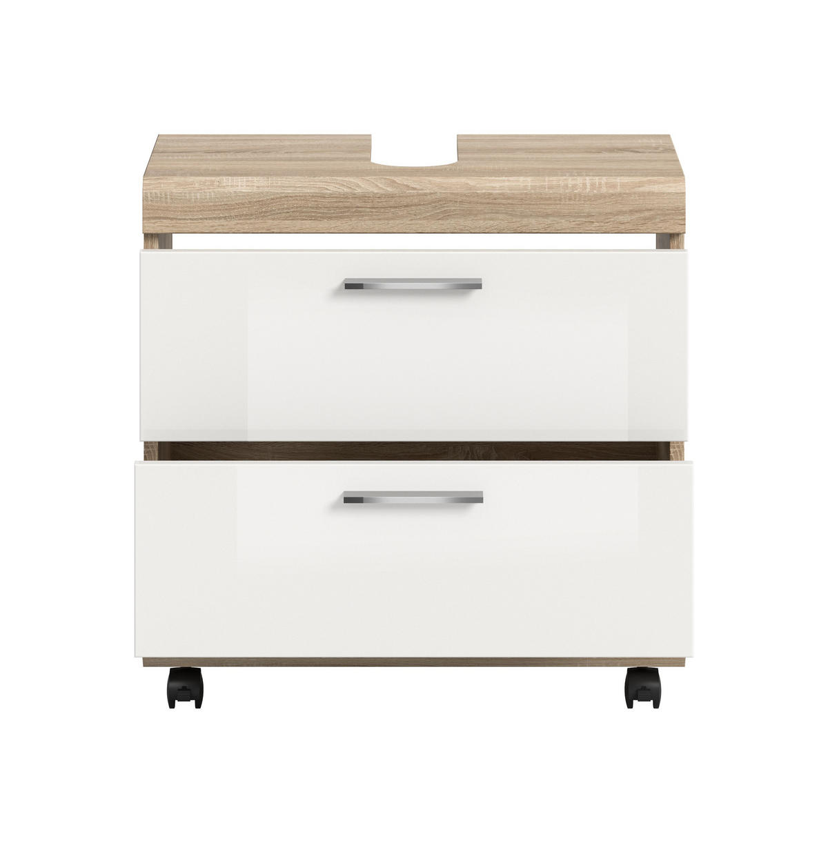 WASCHBECKENUNTERSCHRANK LAMBADA (B/H/T: ca. 60/60/34 cm) in Sonoma Eiche hell Nachbildung/weiß hochglanz - Sonoma Eiche, Holzwerkstoff (60/60/34cm)