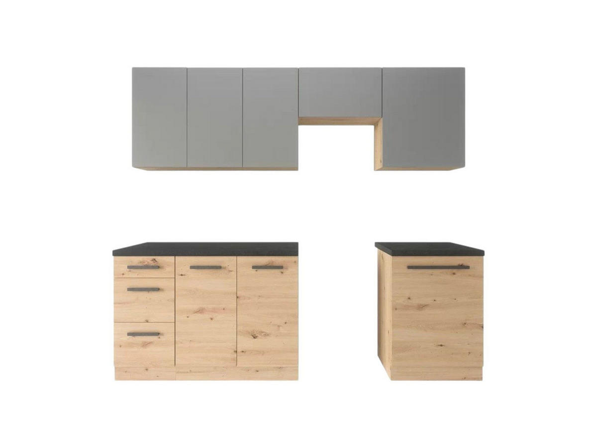 KÜCHENZEILE 240 cm – Nexa K25-G240 – in Grau / Matt - Schwarz/Grau, Holz/Metall (240/212/47cm) - ROYAL24_MARKT