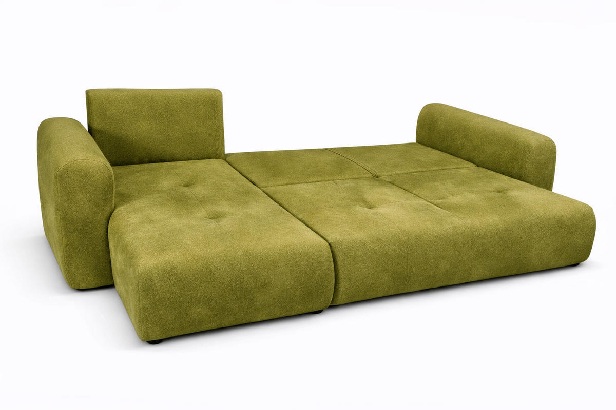 ECKSOFA Mit Schlaffunktion Und Bettkasten, Sofa L-Form Bingo L, Veloursstoff Salvador, Olive, Links - Olivgrün, Holz (250/142cm) - Kaiser Möbel
