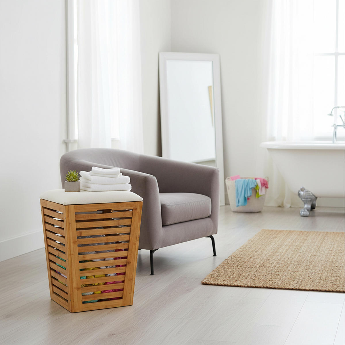 KOŠ bielizne - svetlohnedá, drevo/textil (40/56/40cm) - Relaxdays