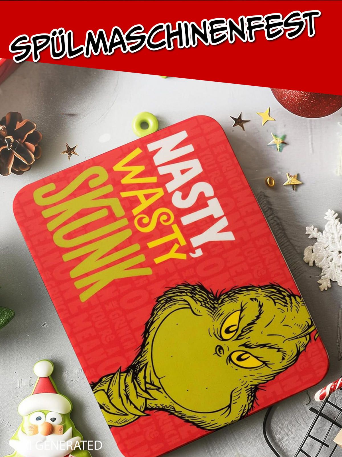 BRETTCHEN The Grinch Nasty Wasty Skunk Rot 14,5 x 23,5 cm - Rot, Kunststoff (14.5/23.5cm) - United Labels