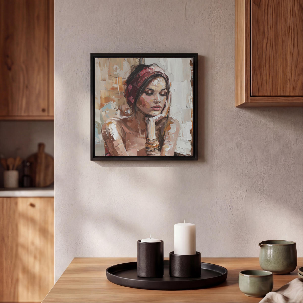 LEINWAND Bilder mit Rahmen - Frau - Lackierung - Porträt - Modern - 20x20 - Altrosa, Textil (20/20cm) - MuchoWow