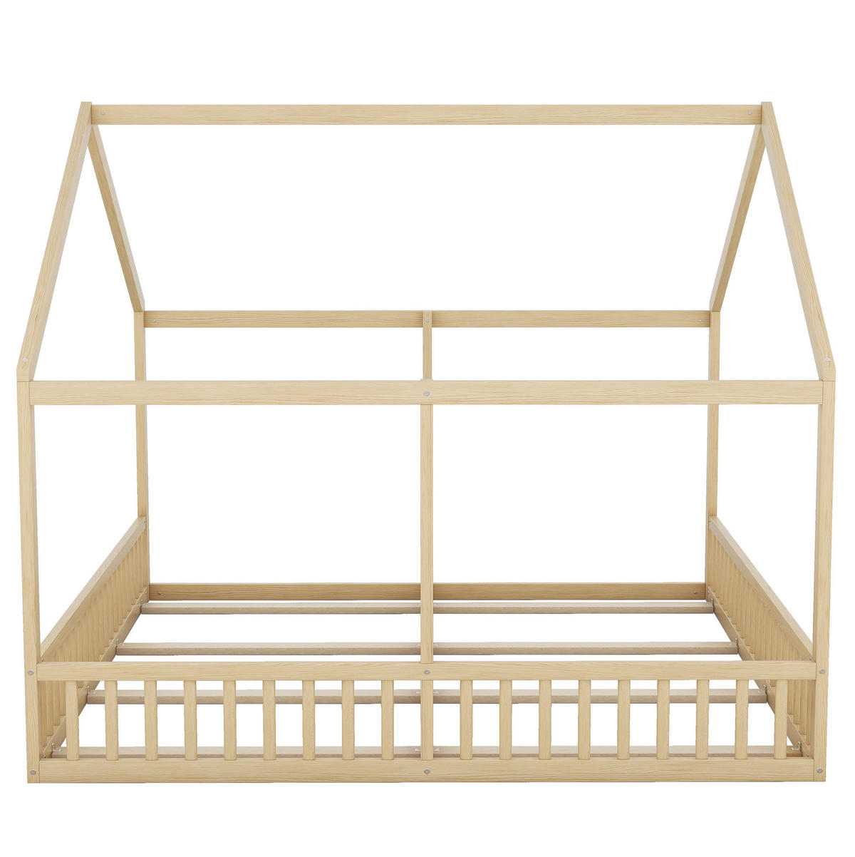 BETT 2-in-1 90/200 cm in Natur aus Kiefer mit Hausdesign und Schutzgitter - Naturfarben, Holz (90/200cm) - Flora Grace