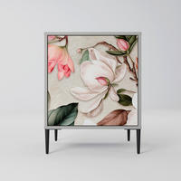 SIDEBOARD FLORAL GRACE, Grau, 57,5x42x72,5 cm, Schwarze Metallfüße - Multicolor/Schwarz, Holzwerkstoff/Metall (57.5/72.5/42cm) - SpaceRebels