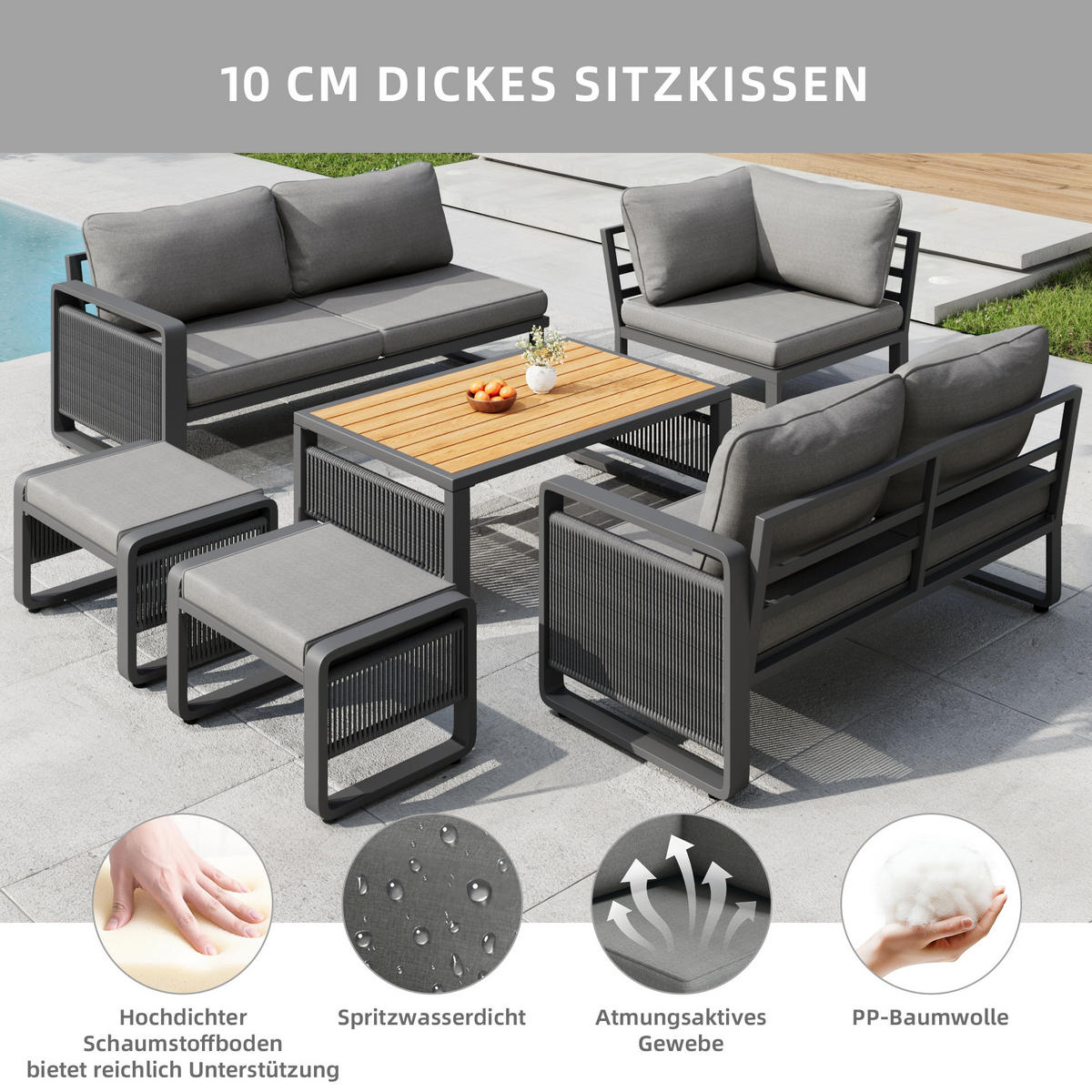 GARTEN LOUNGESESSEL SET Grau - Grau, Metall - ComfortXL