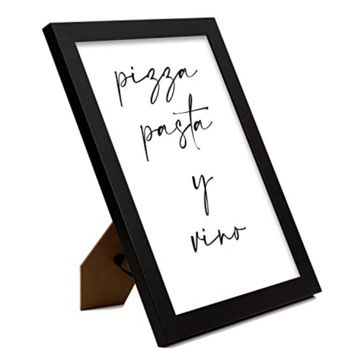 POSTER Set mit 4 Küche TypografieStil A4 Schwarzer Rahmen - Schwarz, Papier (29.7/3cm) - Nacnic