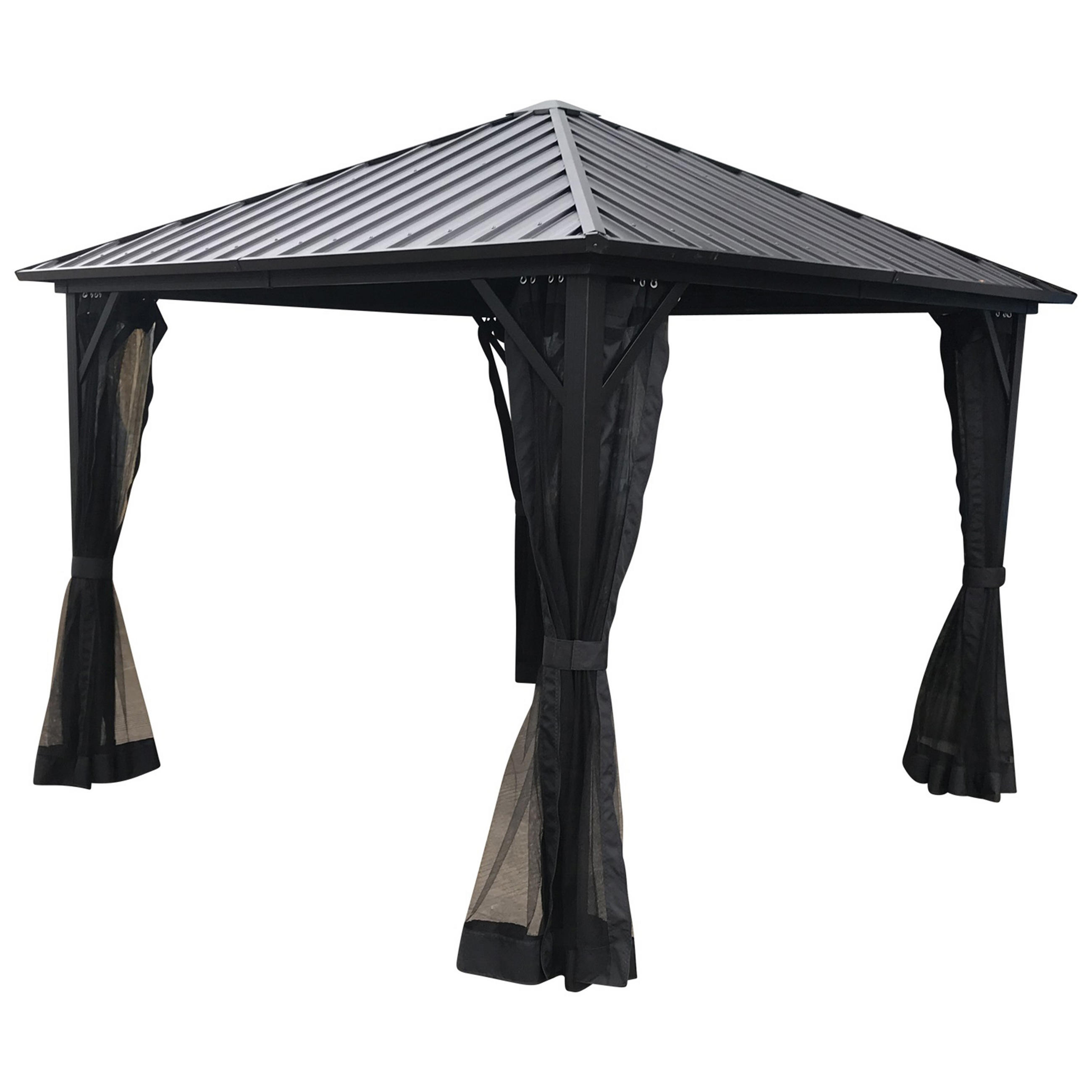 PAVILLON Paisley - 3x3 Meter, Aluminiumgestell 98x98x10mm, pulverbeschichtet. Dach aus Stahlplatten, galvanisier - Grau, Kunststoff (300/275/300cm) - TPFGarden