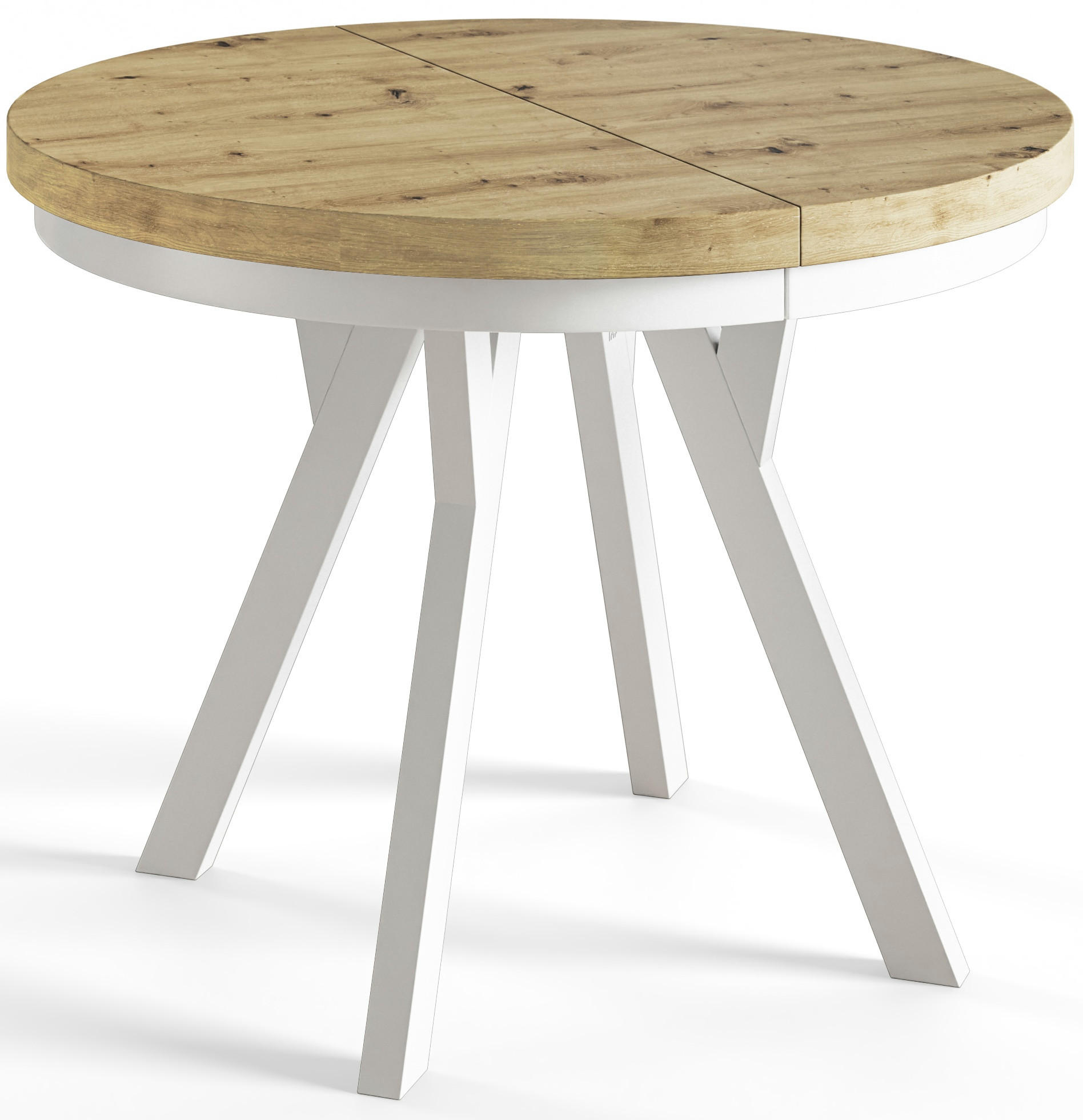 ESSZIMMERTISCH EVO, ausziehbarer Tisch 120 cm bis 220 cm, Farbe: ARTISAN, mit Holzbeinen in Farbe Weiß - Hellbraun/Weiß, Holzwerkstoff (120/120/77cm) - Alpi-Möbel