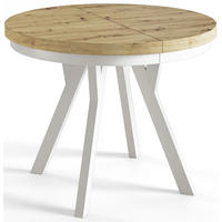 ESSZIMMERTISCH EVO, ausziehbarer Tisch 90 cm bis 190 cm, Farbe: ARTISAN, mit Holzbeinen in Farbe Weiß - Hellbraun/Weiß, Holzwerkstoff (90/90/77cm) - Alpi-Möbel