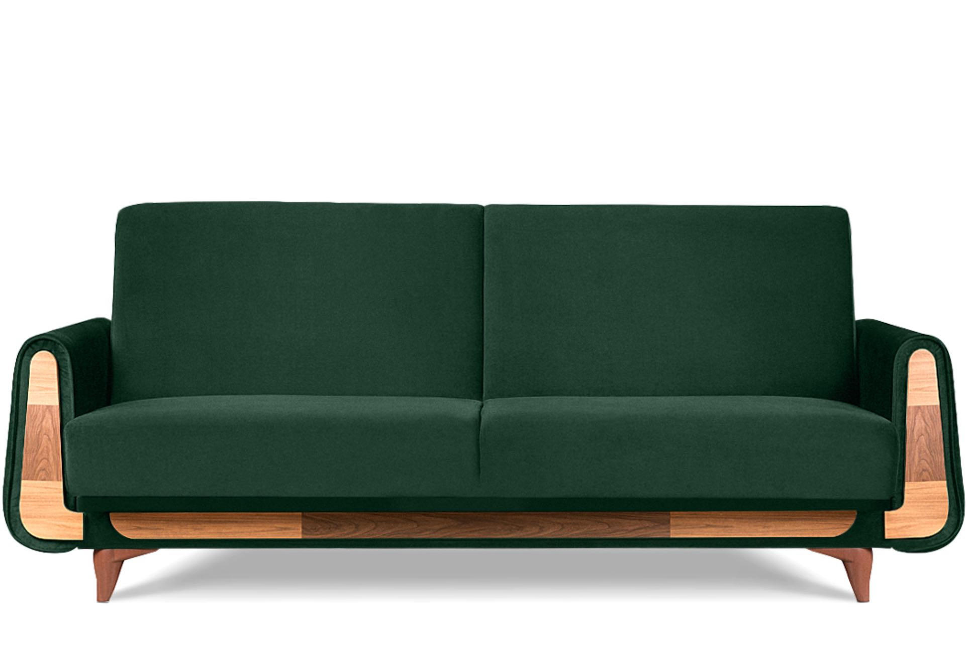 3-SITZER-SCHLAFSOFA GUSTAVO mit Armlehnen, dunkelgrün - Dunkelgrün/Braun, Holz/Holzwerkstoff (230/98/98cm) - KONSIMO®