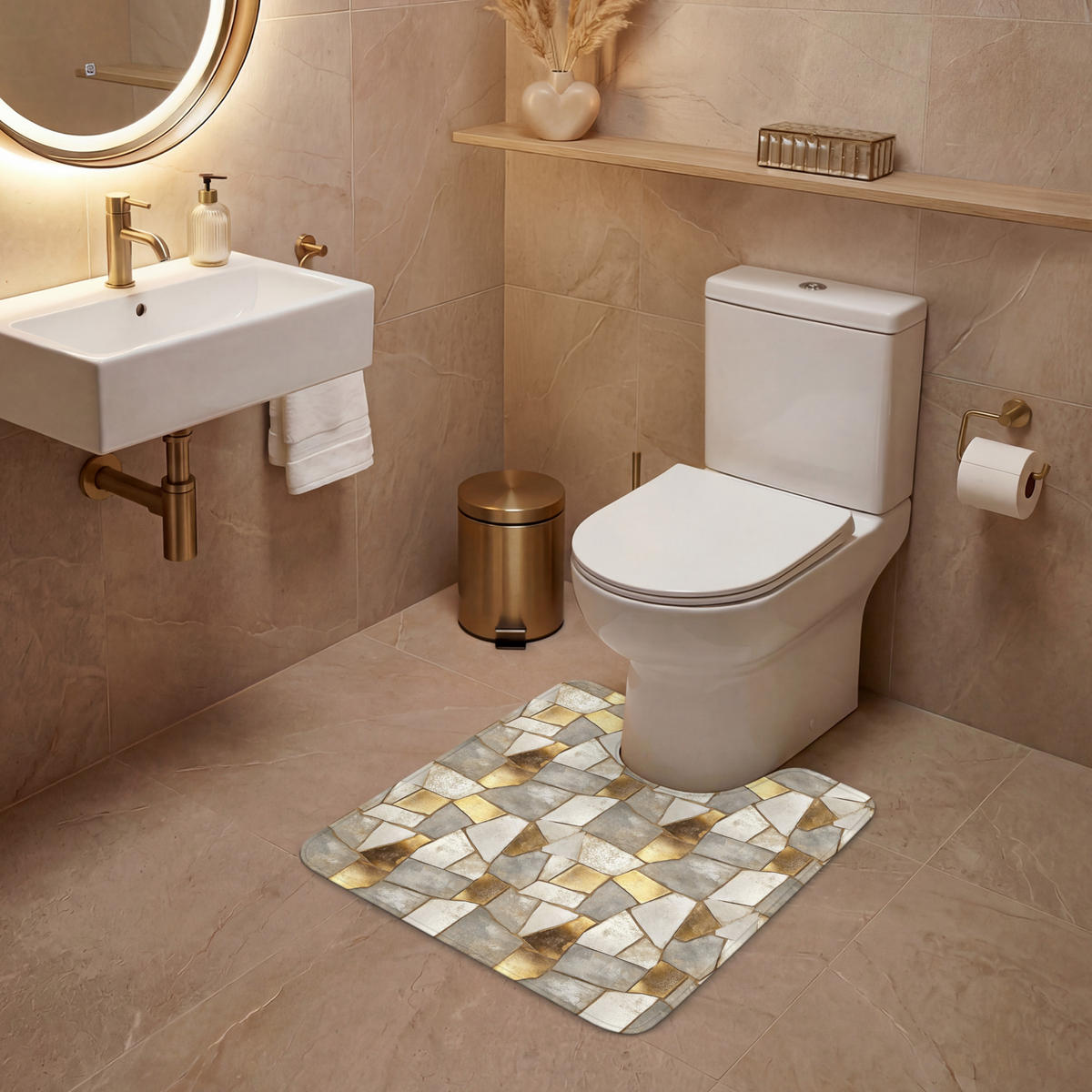 WC PŘEDLOŽKA Mozaika - Mramor - Zlato 55x60 cm - šampaňská, textil/plast (55/1cm) - OnlyWow