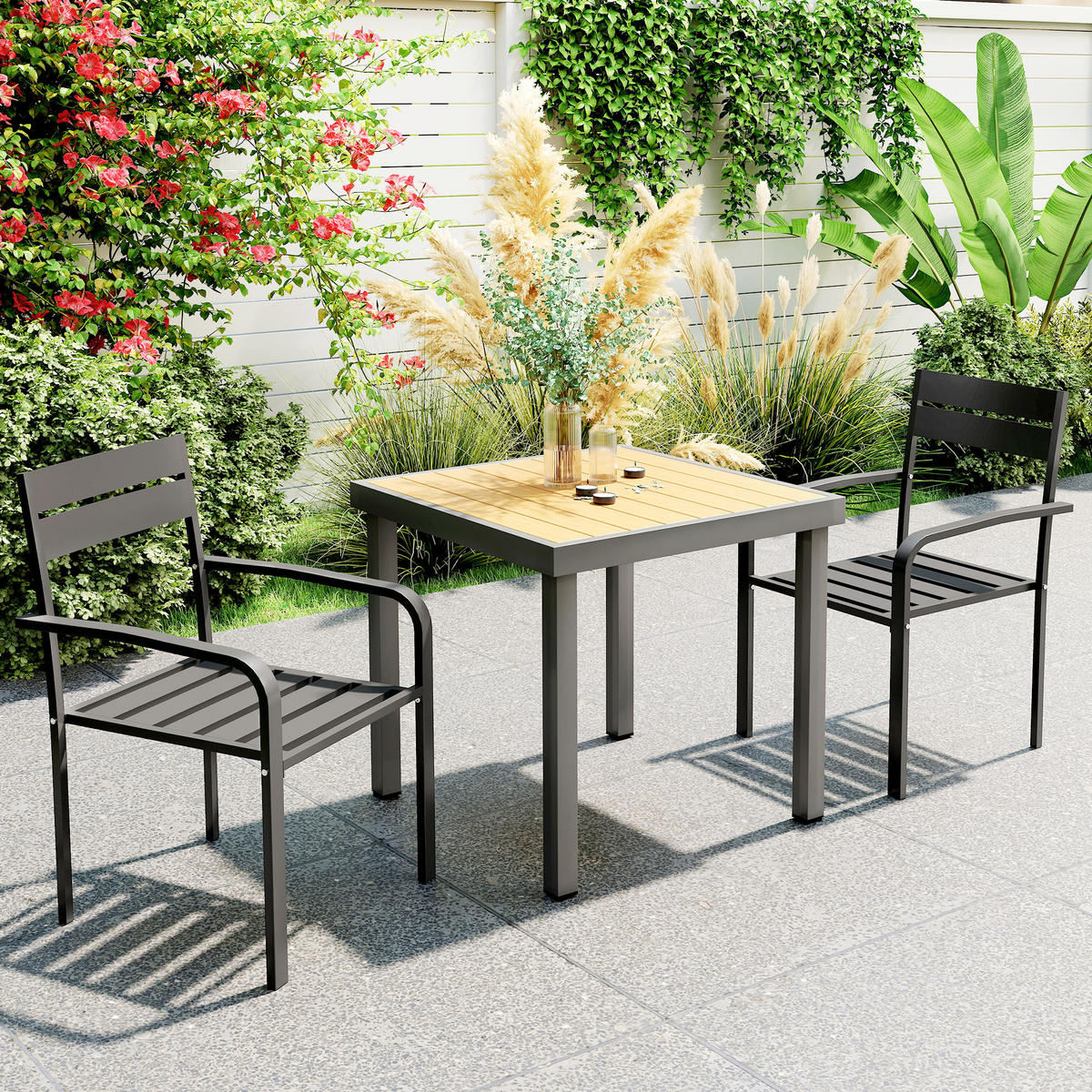 GARTENSTÜHLE 2er-Set DE-13259 stapelbar mit Armlehnen Dunkelgrau - Dunkelgrau, Metall (56/83/58cm) - ComfortXL