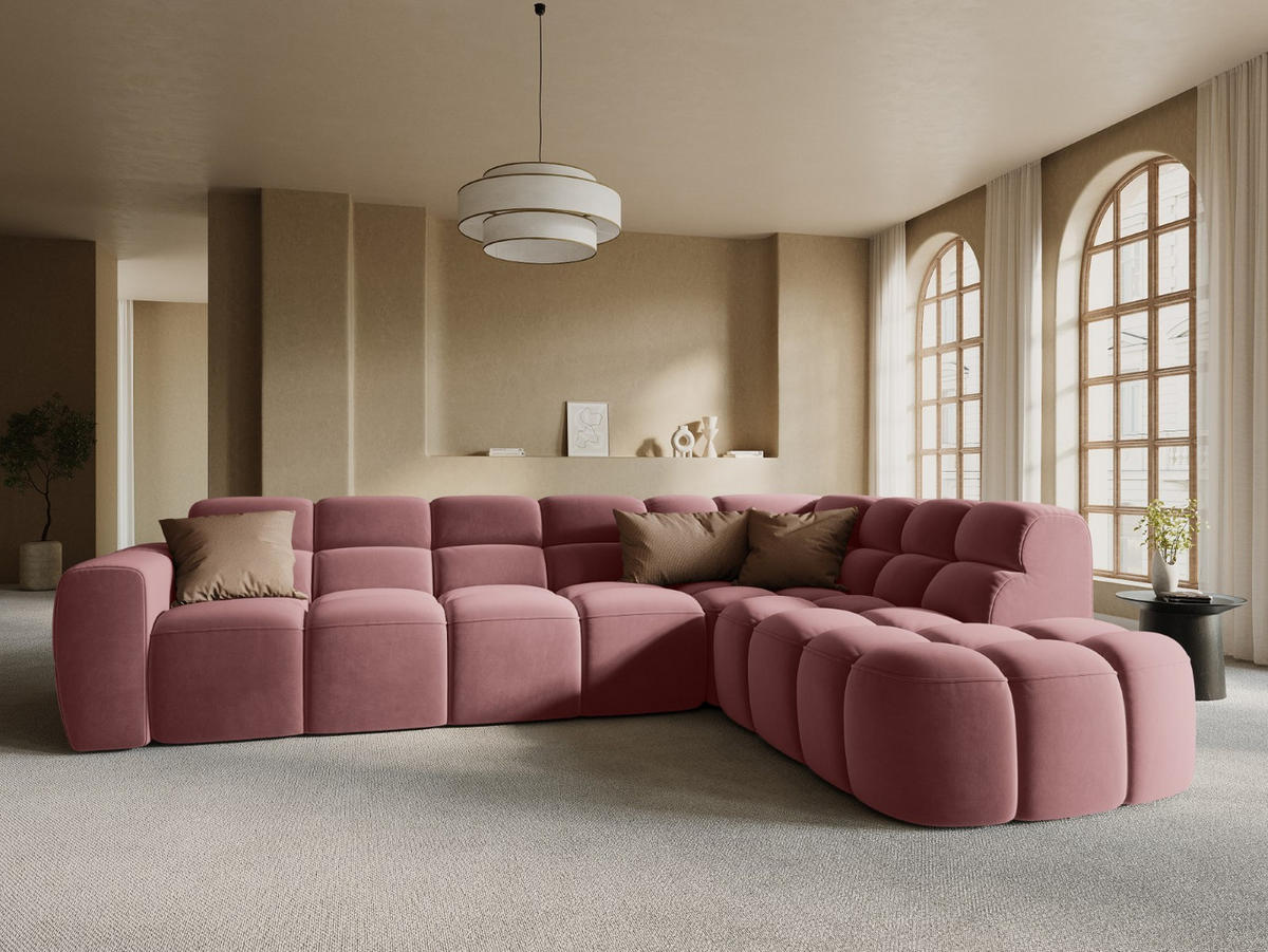 ECKSOFA rechts Lisa aus Samt lachs 5 Sitzplätze - Dunkelrosa, Textil (234/293cm) - Micadoni
