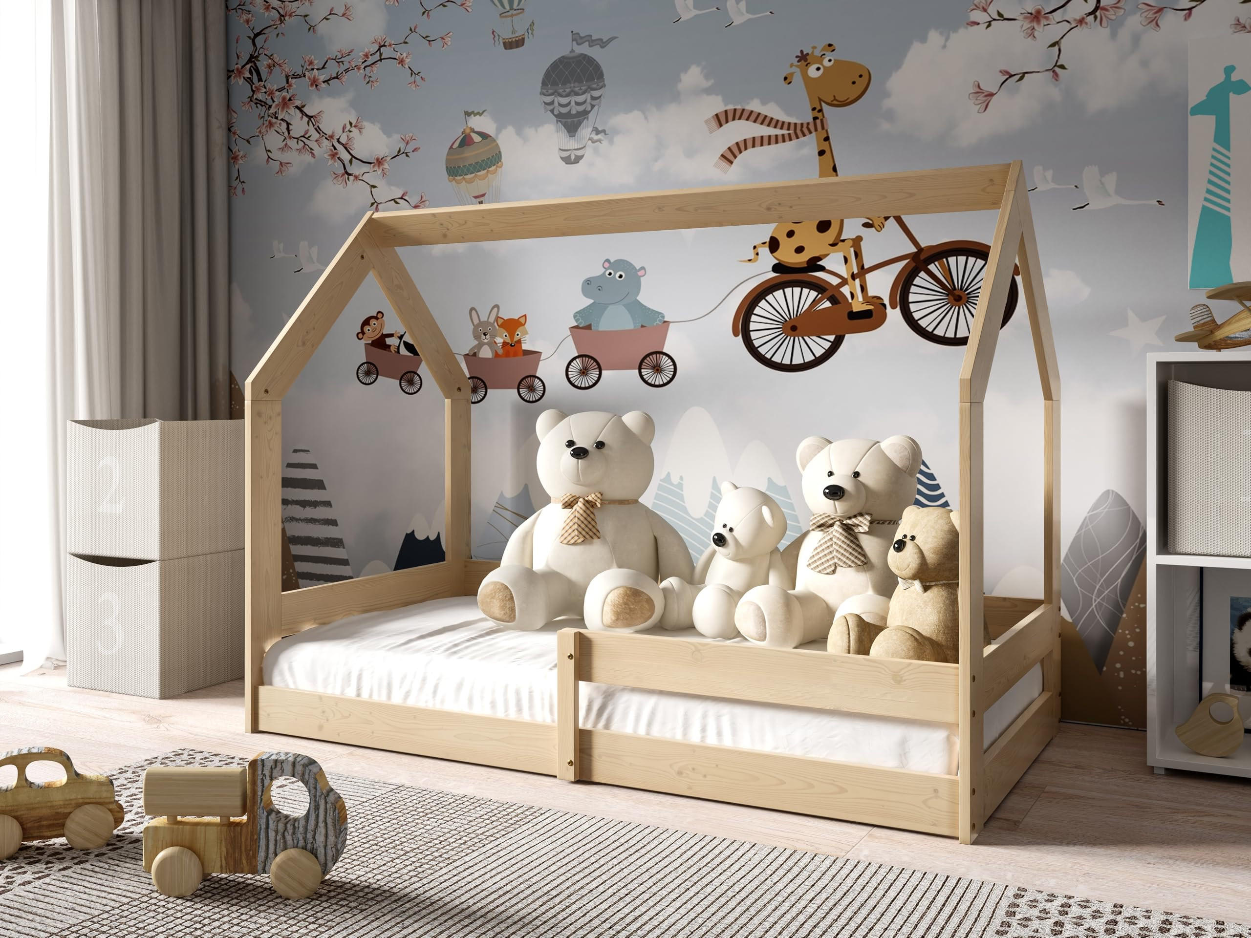 HAUSBETT Dolly mit Matratze, Rausfallschutz 160x80cm - Birkefarben, Holz (80/124/160cm) - VENASI MÖBEL