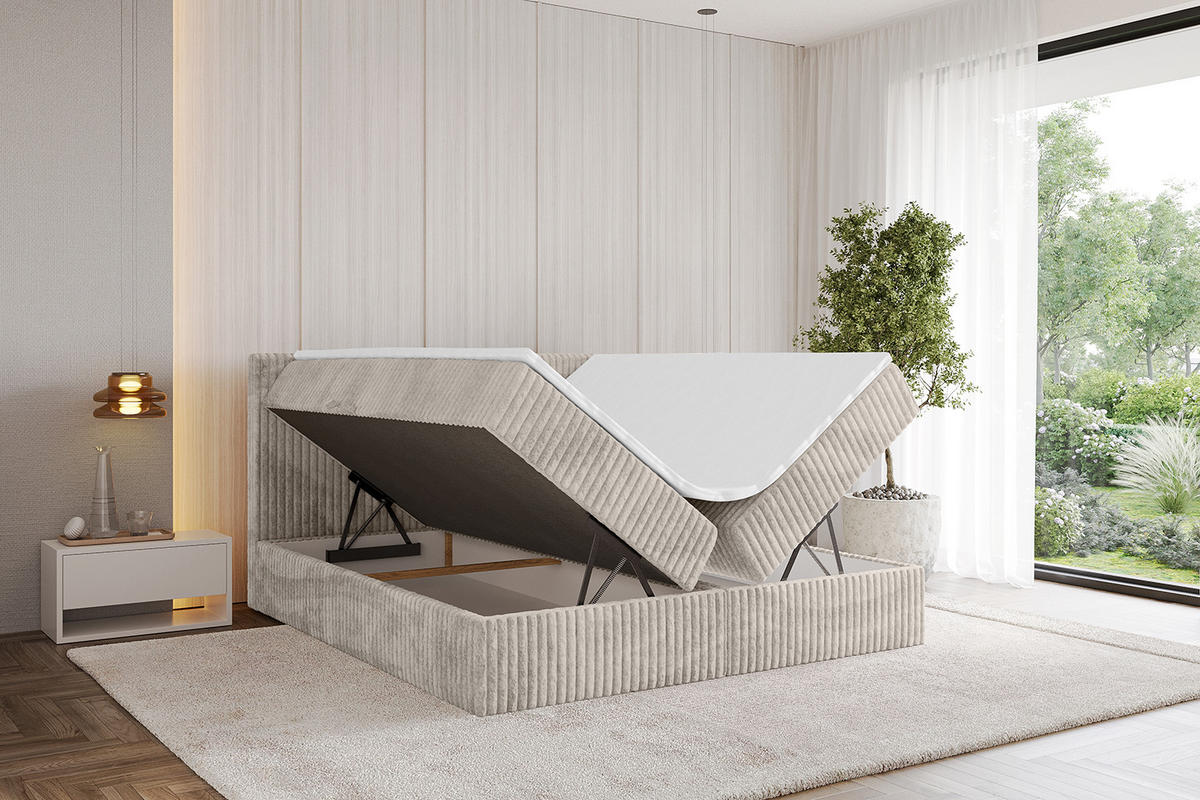BOXBETT mit Matratze H4 und Lattenrost - TOLO - 160x200 Cord - Creme - Creme, Holzwerkstoff/Kunststoff (160/200cm) - ALTDECOR