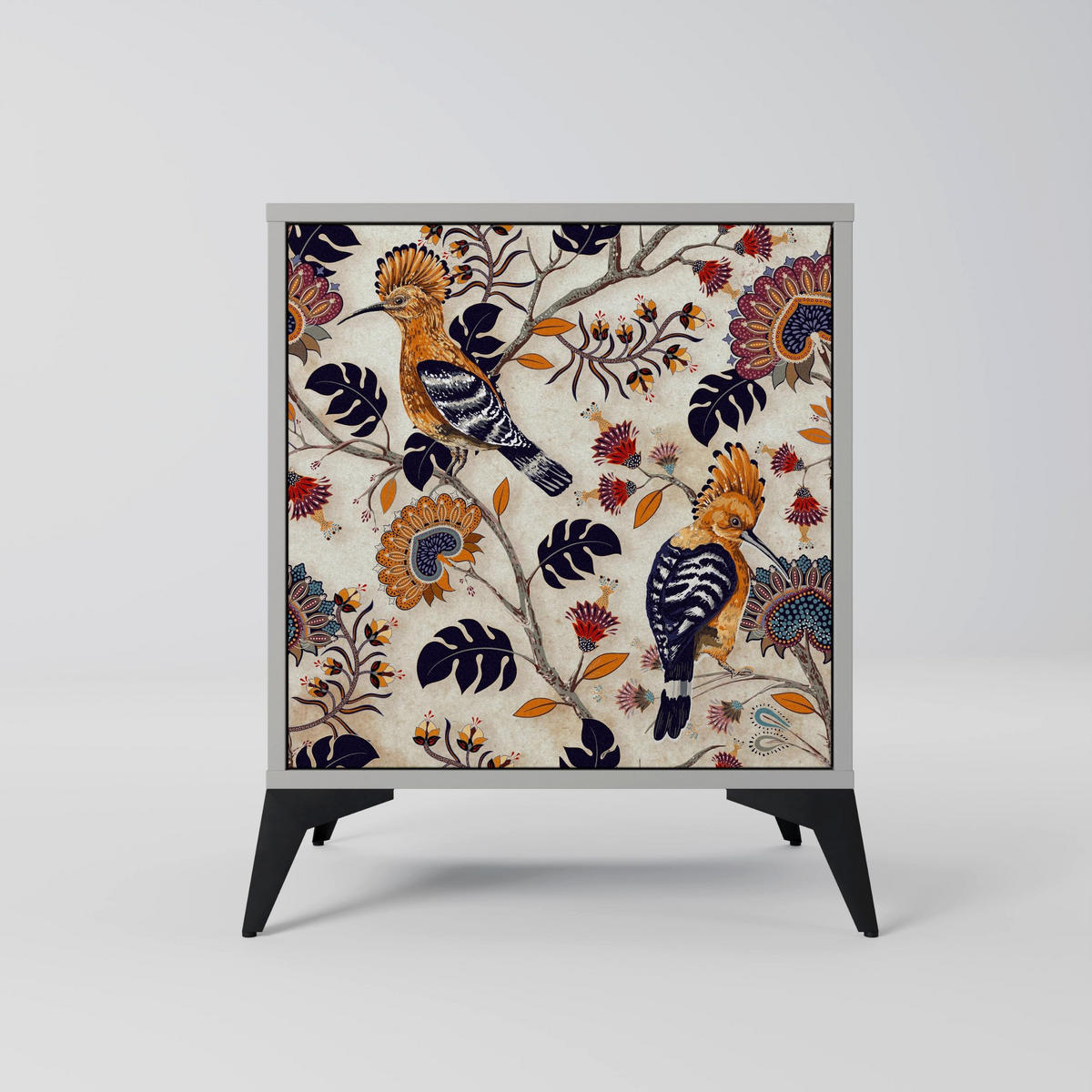 SIDEBOARD EMINENT HOOPOE, Grau, 57,5x42x77,5 cm, Schräge Buchenholzfüße - Buchefarben/Multicolor, Holzwerkstoff/Buchenholz (57.5/77.5/42cm) - SpaceRebels