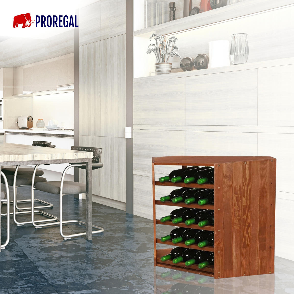 WEINREGAL Vincellar Mod 60x30x30 cm Eckmodul Für 18 Flaschen Massives Kiefernholz Braun Geölt - Braun, Holz (30/60/30cm) - PROREGAL