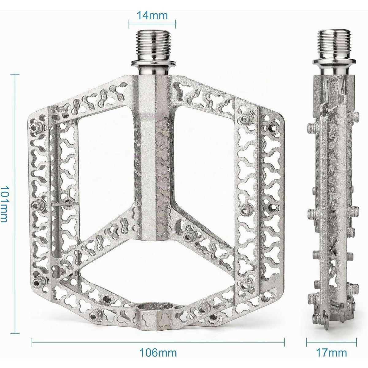 FAHRRADPEDALE Aluminium mit Reflektoren und 3 Lagern - Silberfarben, Metall (10.1/1.7/10.6cm)
