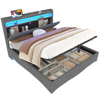 POLSTERBETT 140/200 cm in Beige mit Stauraum, LED-Beleuchtung und USB-Anschlüssen - Beige, Textil (140/200cm) - Flora Grace
