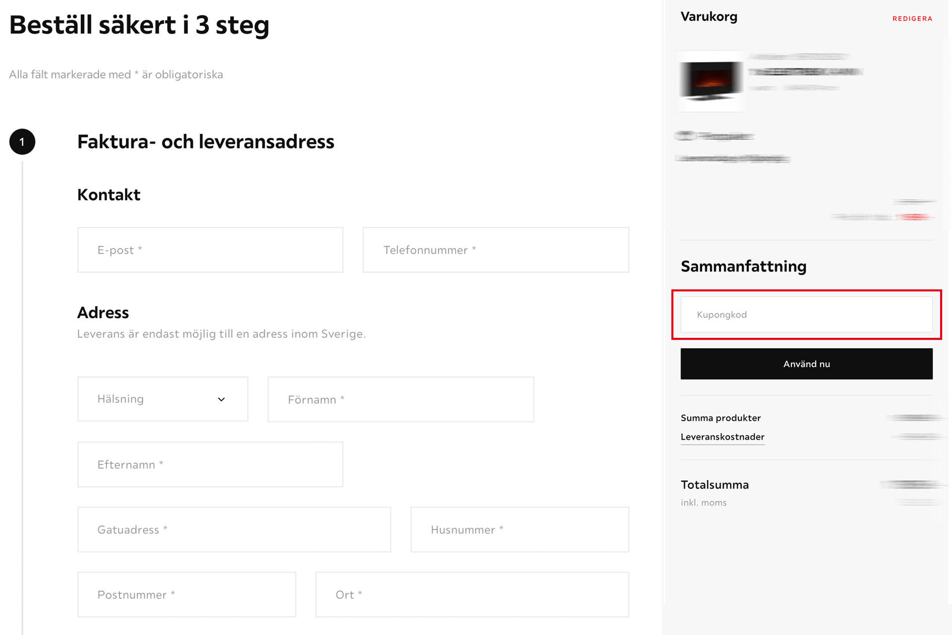 Använd kupongkod i checkout